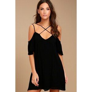 Lulus Afterglow Black Strappy Cold-shoulder Shift Dress - Size XS
